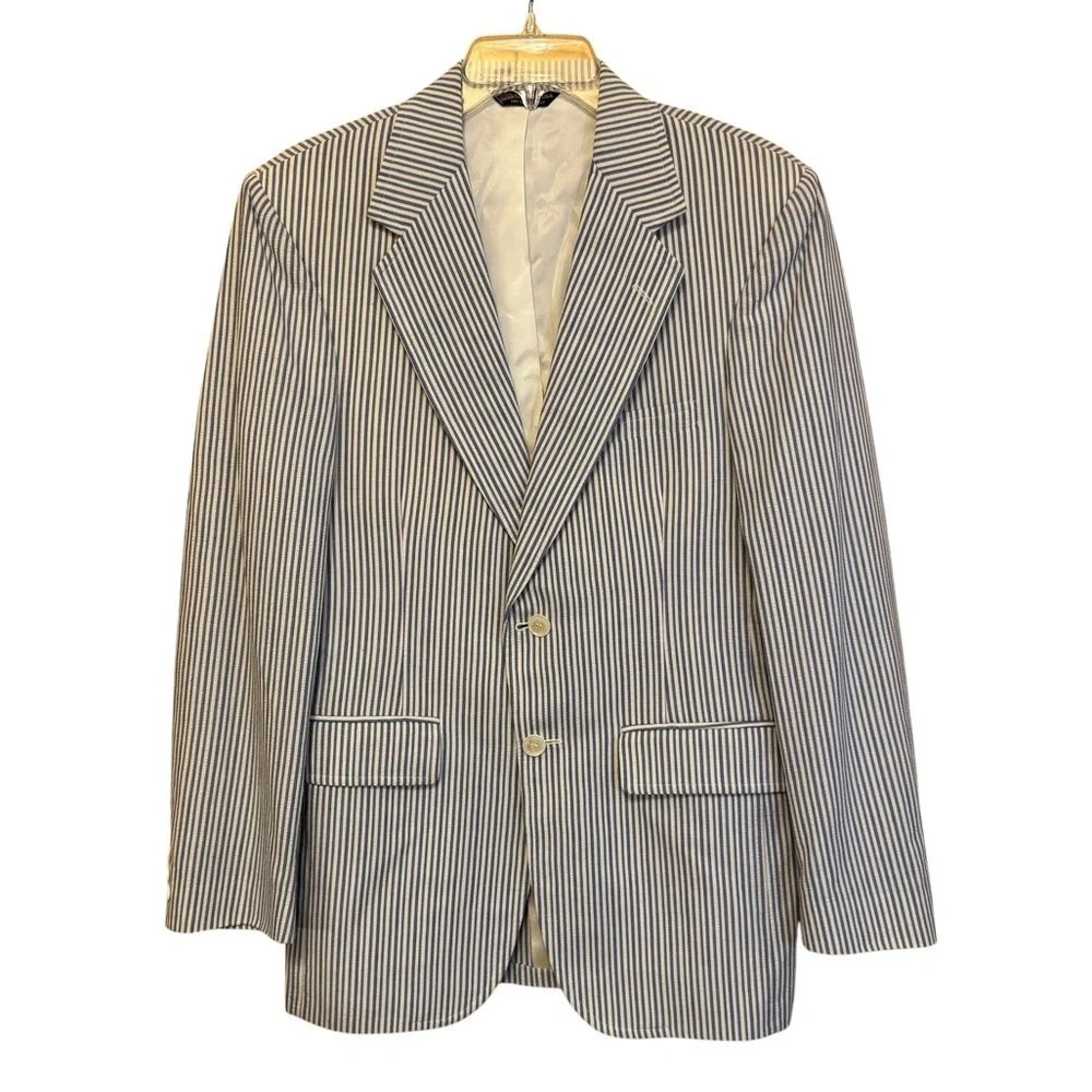 Hardwick Mens Blue White Seersucker Vintage Blazer 36R USA